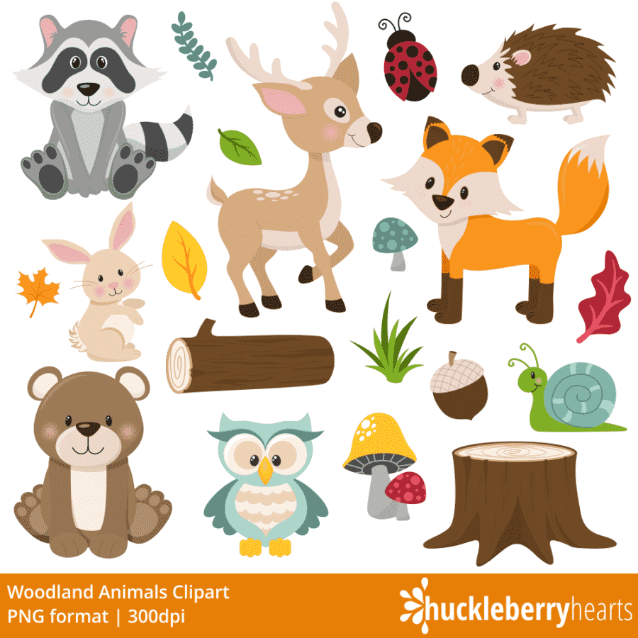 Woodland Friends Clipart - Huckleberry Hearts