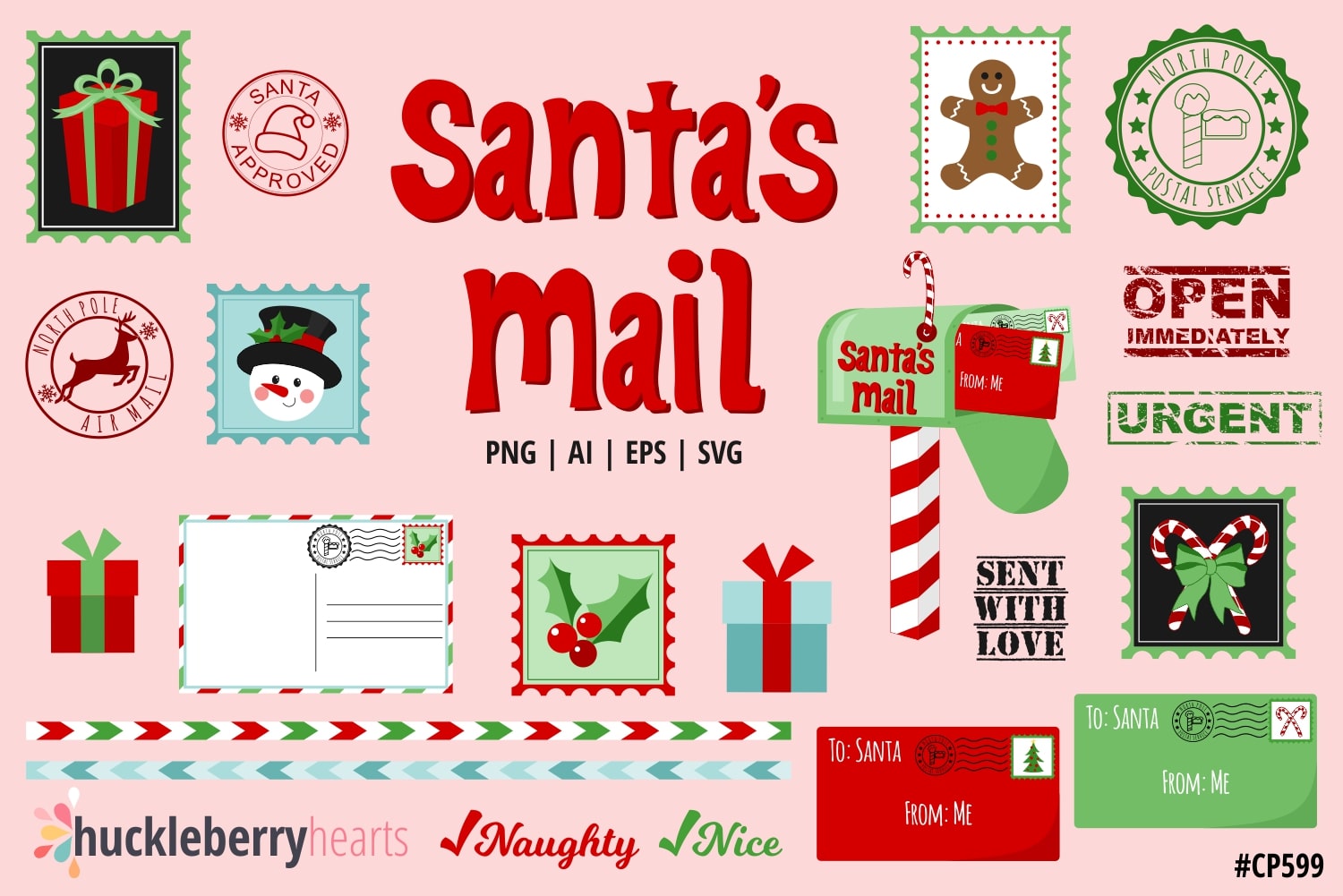 Santas Mail Clipart - Huckleberry Hearts