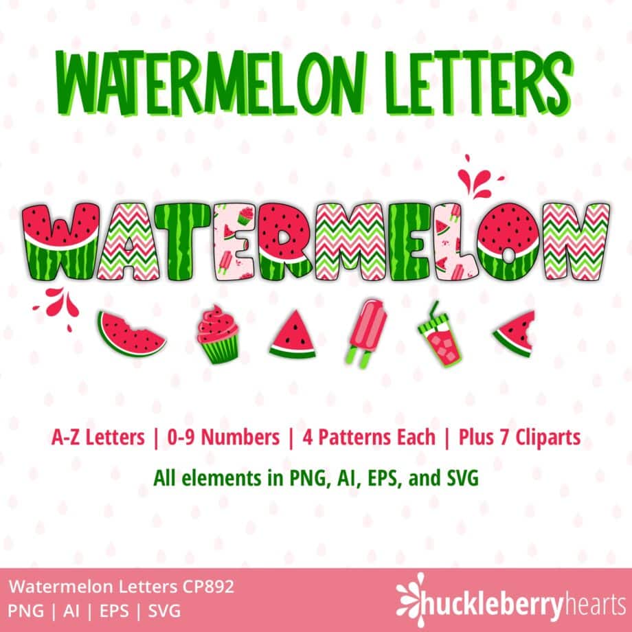 Watermelon Doodle Letters Clipart Bundle