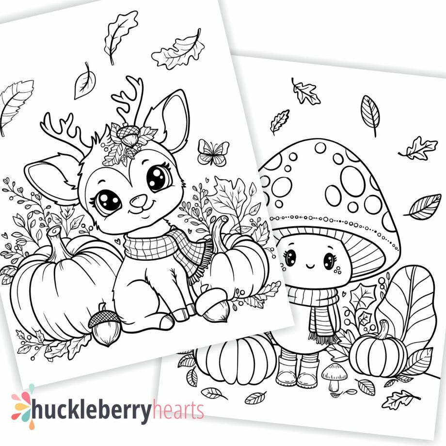 Assorted fall animals coloring pages